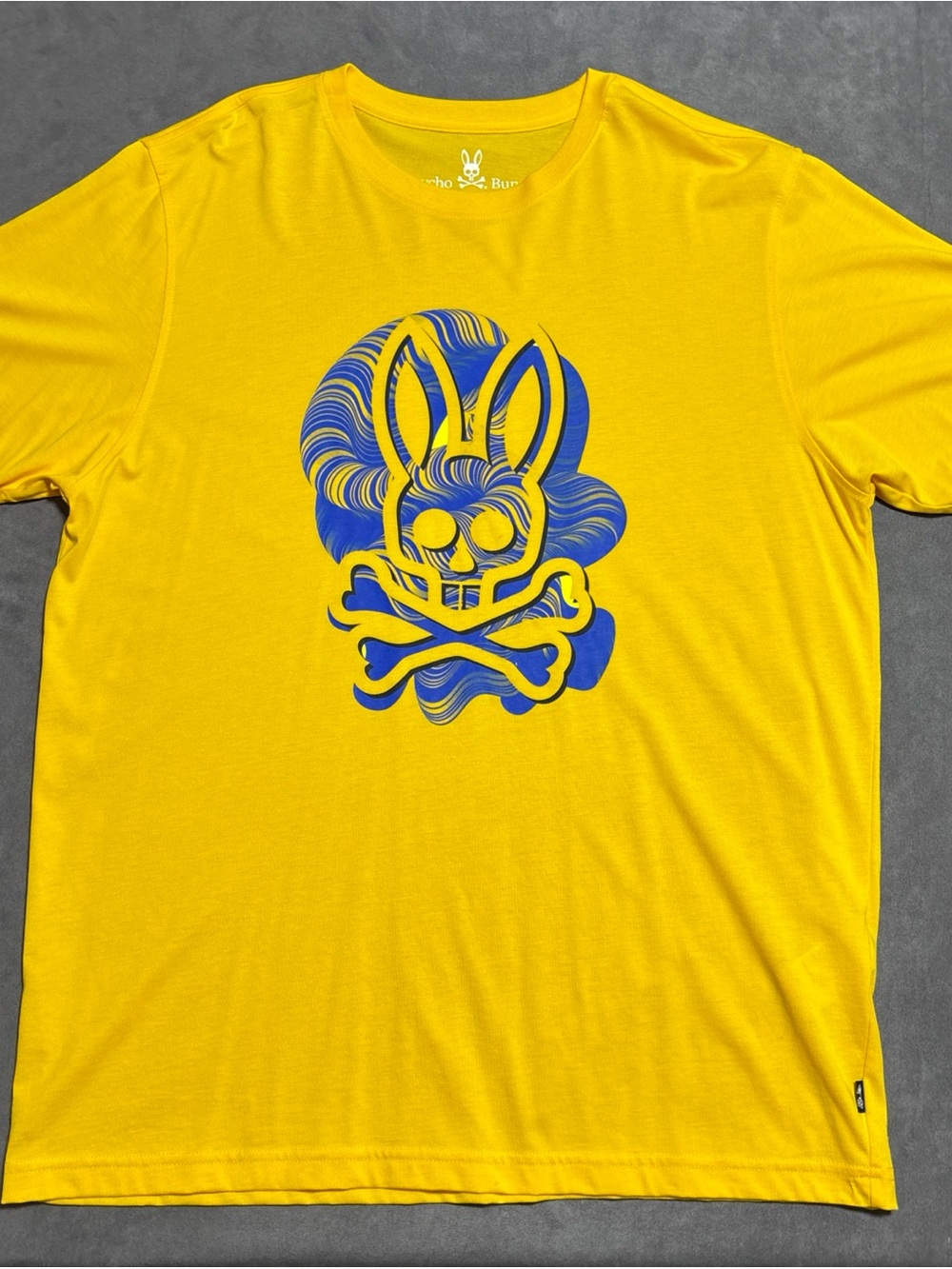 Psycho Bunny  Vivid Skull Crossbones Shirt Mens XL Yellow Colorful